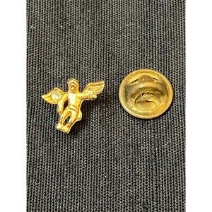 Cherub Angel On My Shoulder With Clear Rhinestone Pin Vintage
